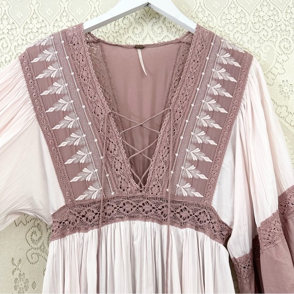 Free People Turn Heads Mauve Lace Boho Mini Dress - Picture 5 of 15
